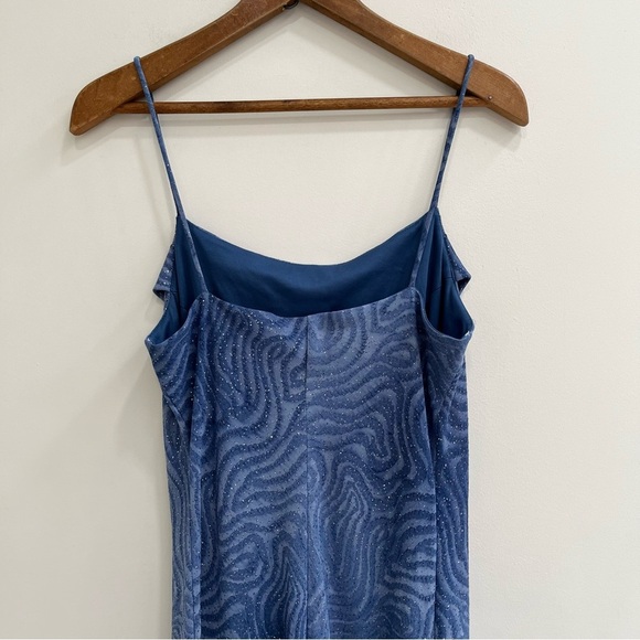 Vintage Jump Apparel Blue Ombré Maxi Dress Formal Sparkly Drape Neck Bias Cut - Picture 9 of 13